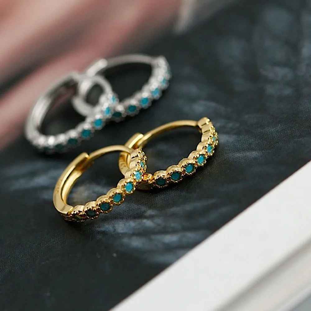 NEW Mens‎ Unisex Turquoise 925 Sterling Silver Hoop Earrings, 9mm
